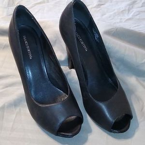 Black Wide Heel Peep Toe Stilettos